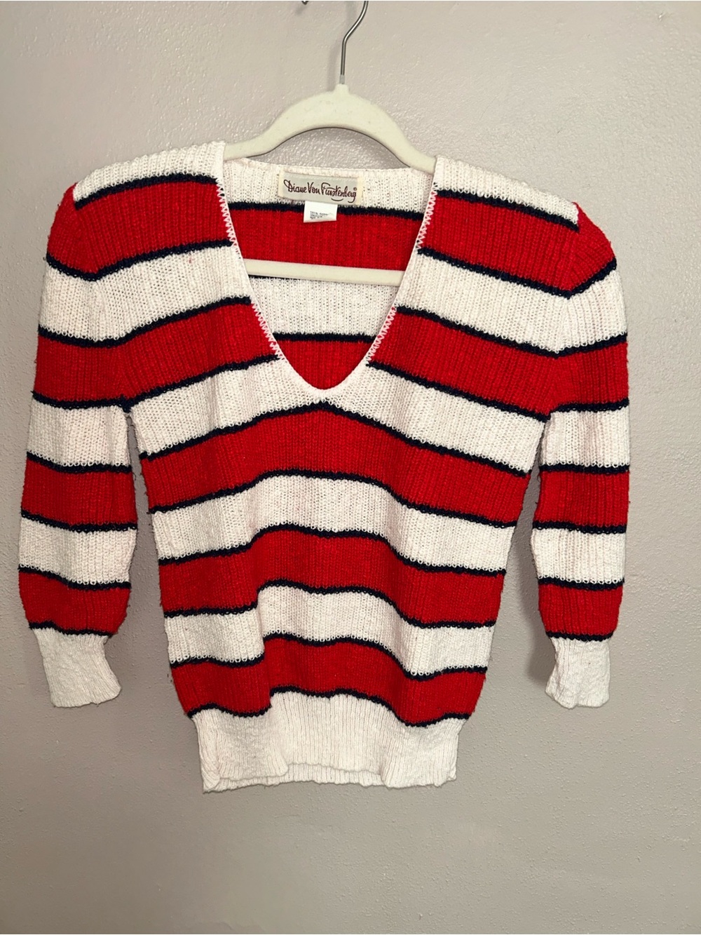 Diane Von Furstenberg VTGRed, White, & blue nautical coastal yacht club sweater